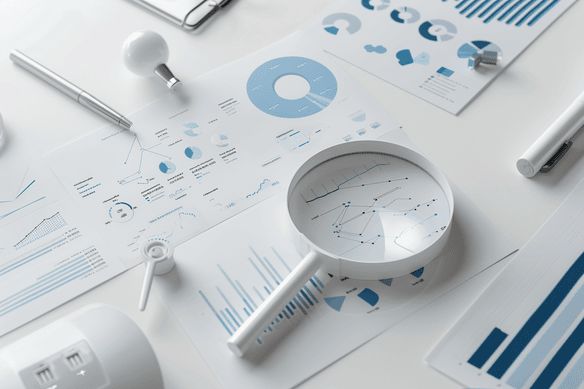 Illustration réaliste d'une loupe sur un tableau de bord numérique, pour audits techniques et SEO de sites web