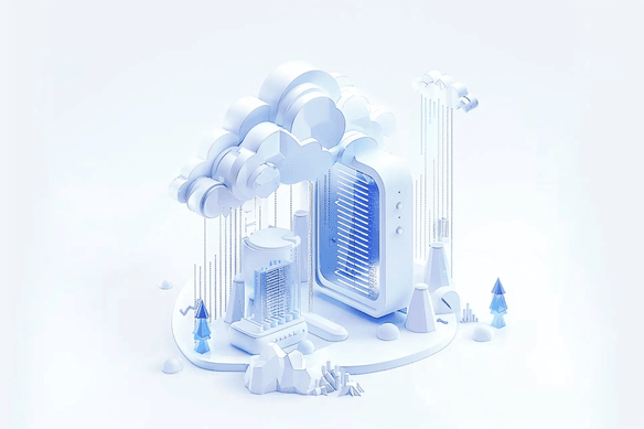 Illustration réaliste d'un serveur cloud avec interfaces SaaS, pour audits et développement sur mesure