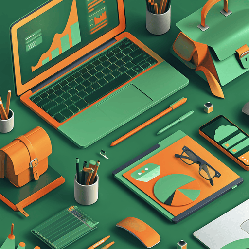 Illustration réaliste d'un espace de travail d'auto-entrepreneur avec ordinateur et mallette, pour audits de sites web